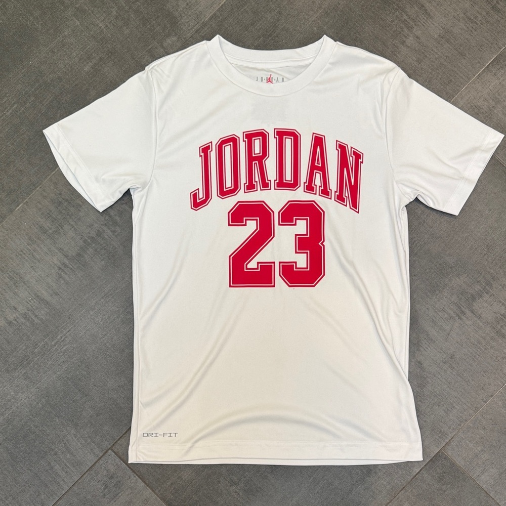 Jordan White Dri-Fit Tee with Red 23 Graphic